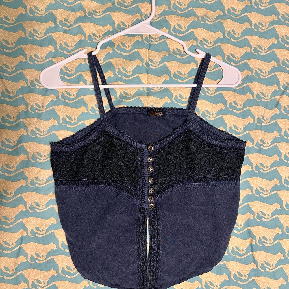 Boho Navy Lace Trim Tank Top